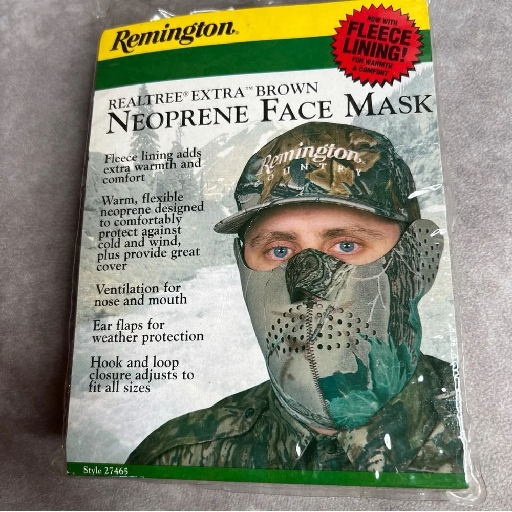 VTG Remington Realtree Extra Brown Neoprene Face Mask Fleece Lining Ear Flaps